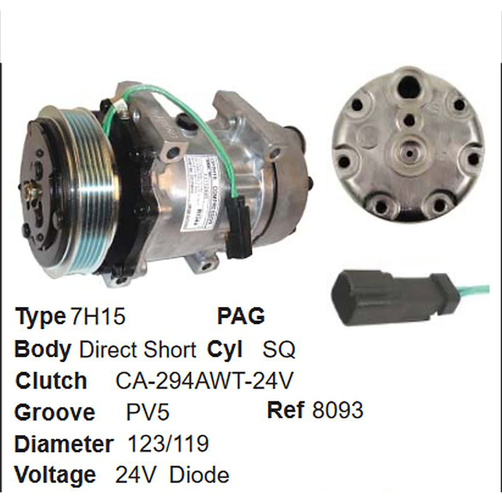 Omega Compressor SD7H15 Direct MT PV5 119mm 24V Hpad SQ Head 20-08093-AM